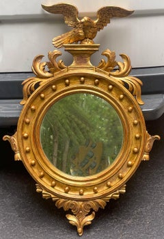 Mid-Century Italian Carved Eagle Giltwood Federal Style Mirrors, Pair