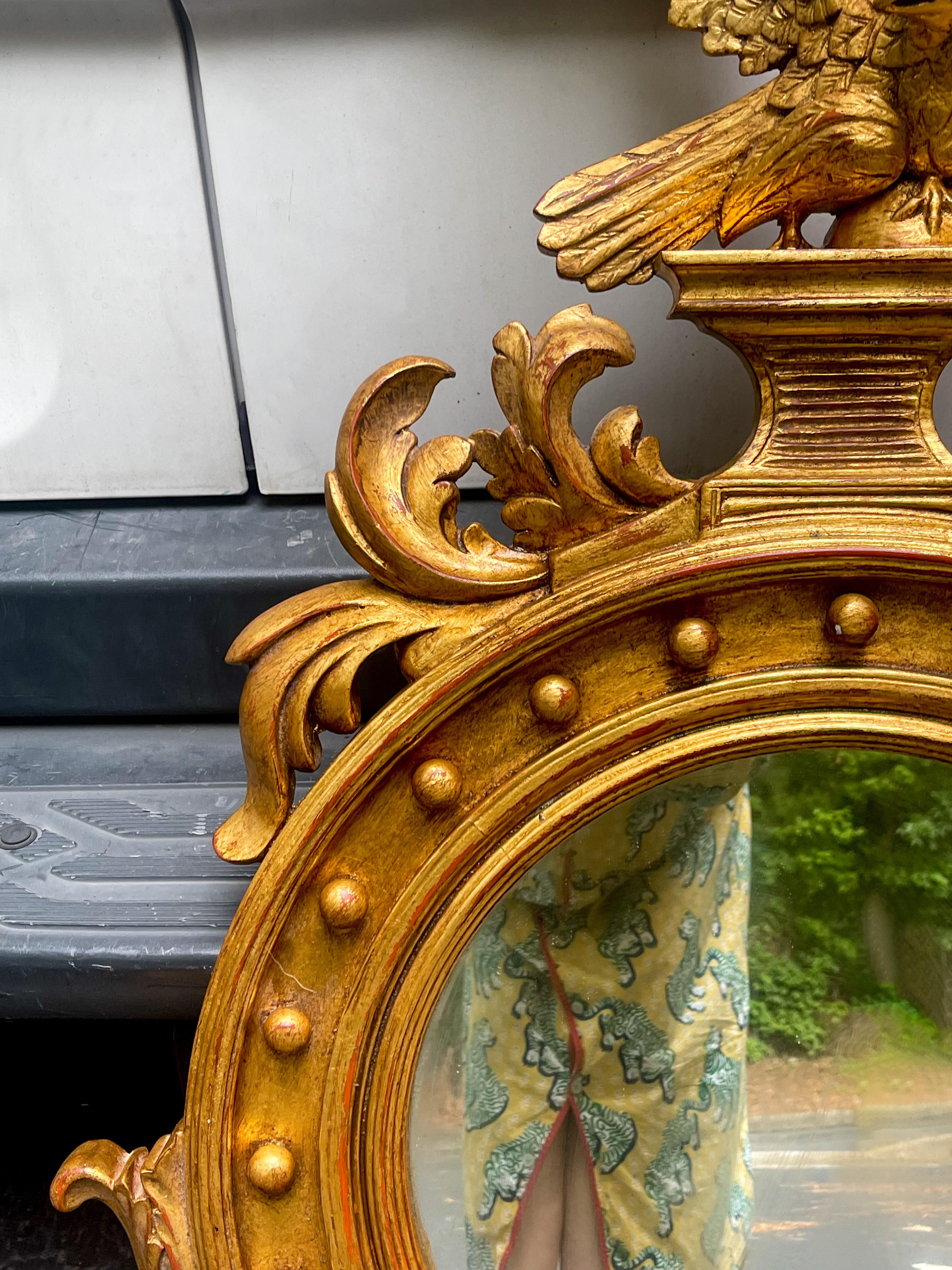 Mid-Century Italian Carved Eagle Giltwood Federal Style Mirrors, Pair For Sale 2