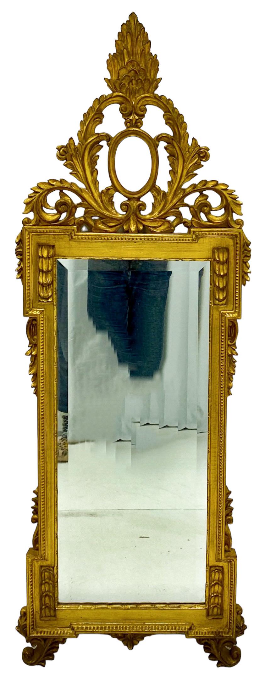 20th Century Mid-Century Italian Carved Giltwood Mirror With French Styling For Sale