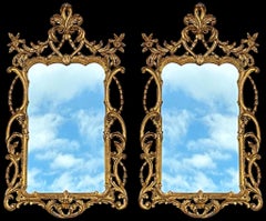 Mid-Century Italian Carved Giltwood Mirrors With French Styling -Pair