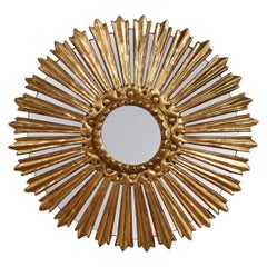 Miroir mural Sunburst italien sculpté du milieu du siècle dernier