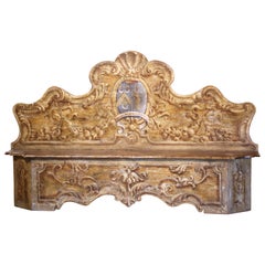 Mid-Century Italian Carved Painted Cassapanca Bench Trunk with Crest Motif