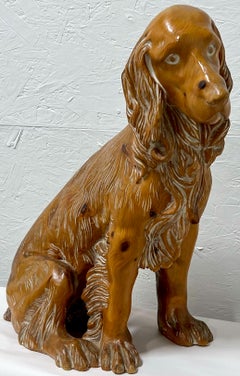Mid-Century Italian Carved Pine Spaniel Dog Figurine / Sculpture