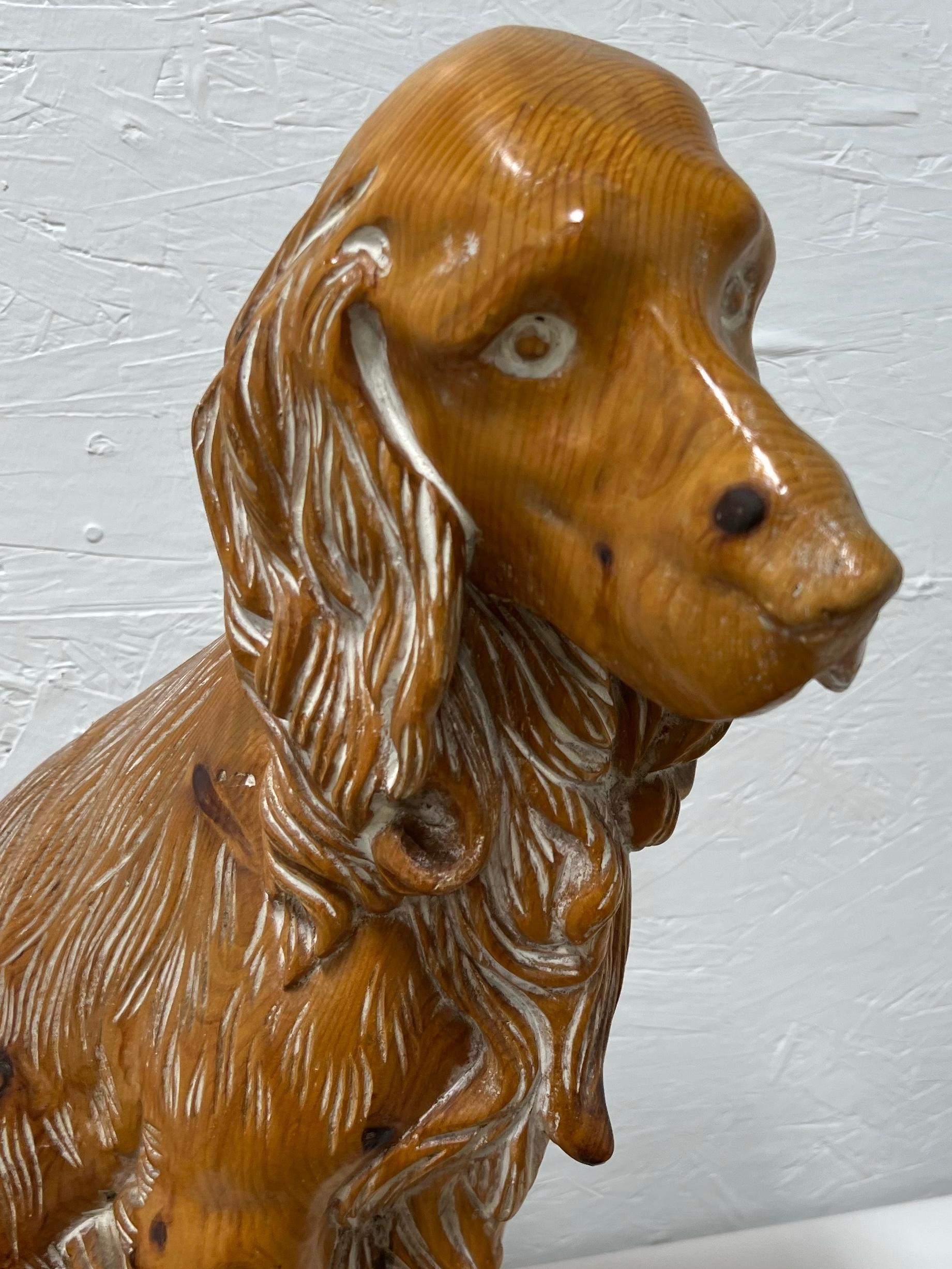 20th Century Mid-Century Italian Carved Pine Spaniel Dog Figurine / Sculpture