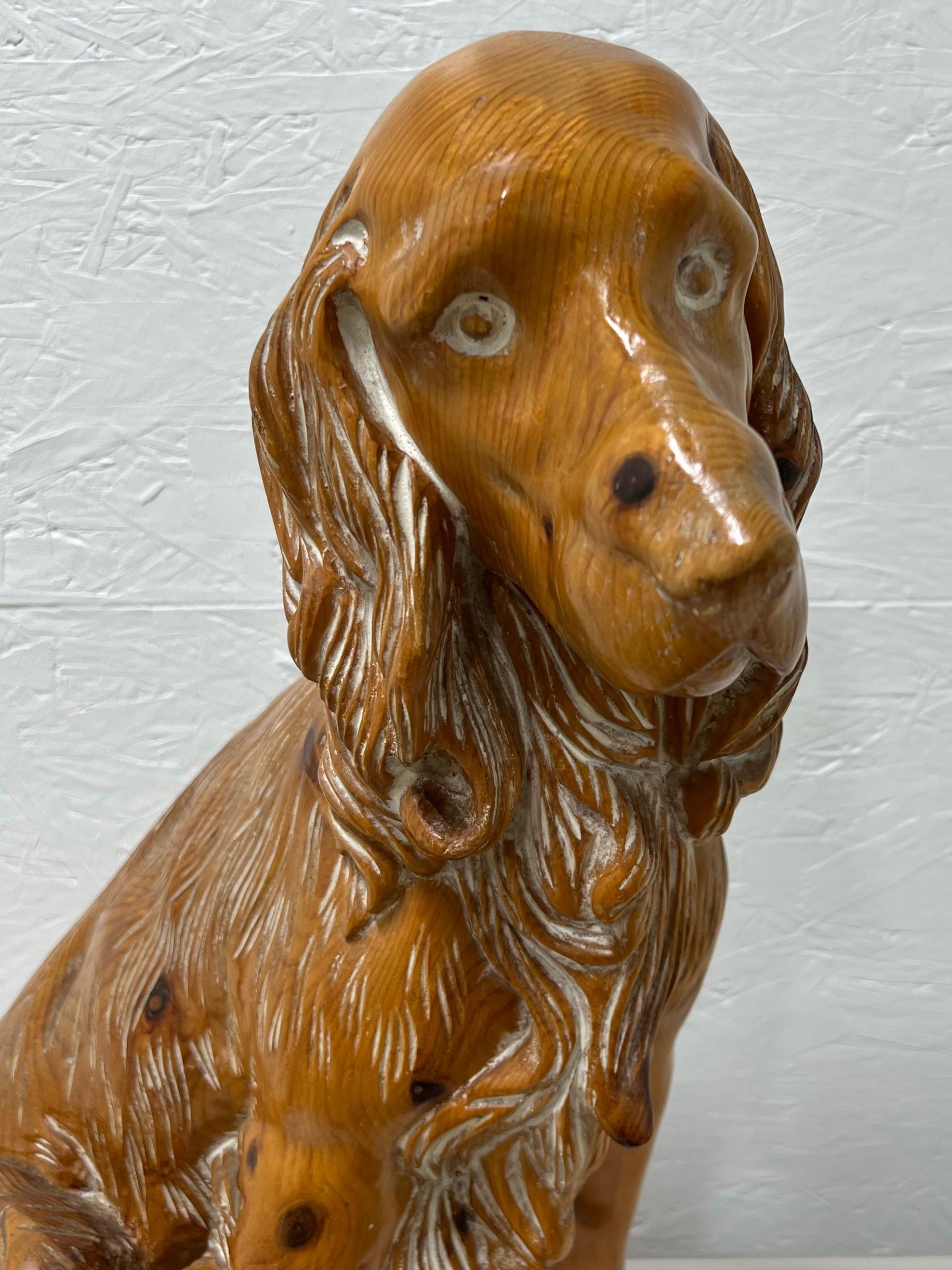 Mid-Century Italian Carved Pine Spaniel Dog Figurine / Sculpture 1
