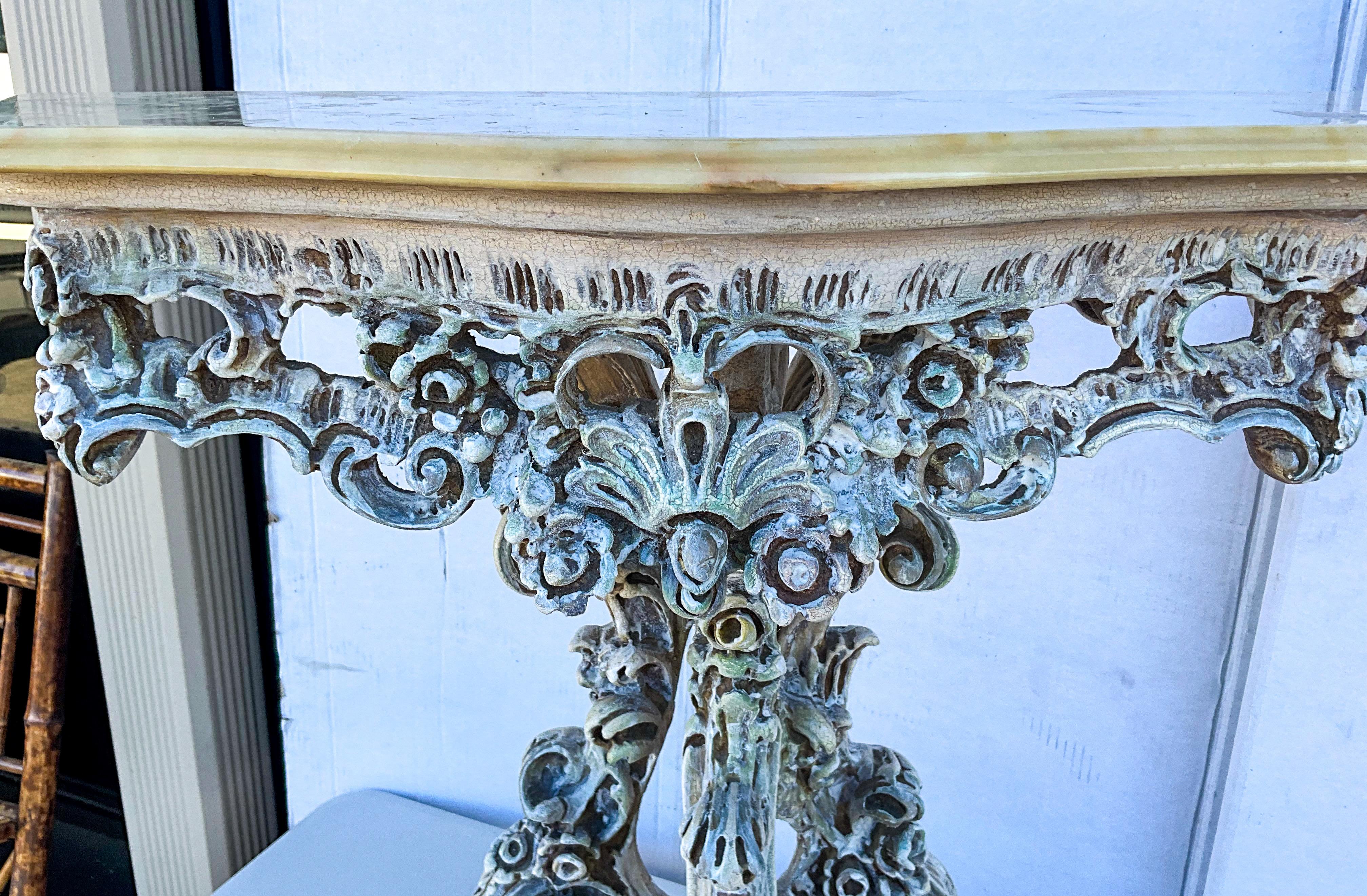 Mid-Century Italian Carved Rococo Style Marble Top Console Or Side Tables -Pair  6