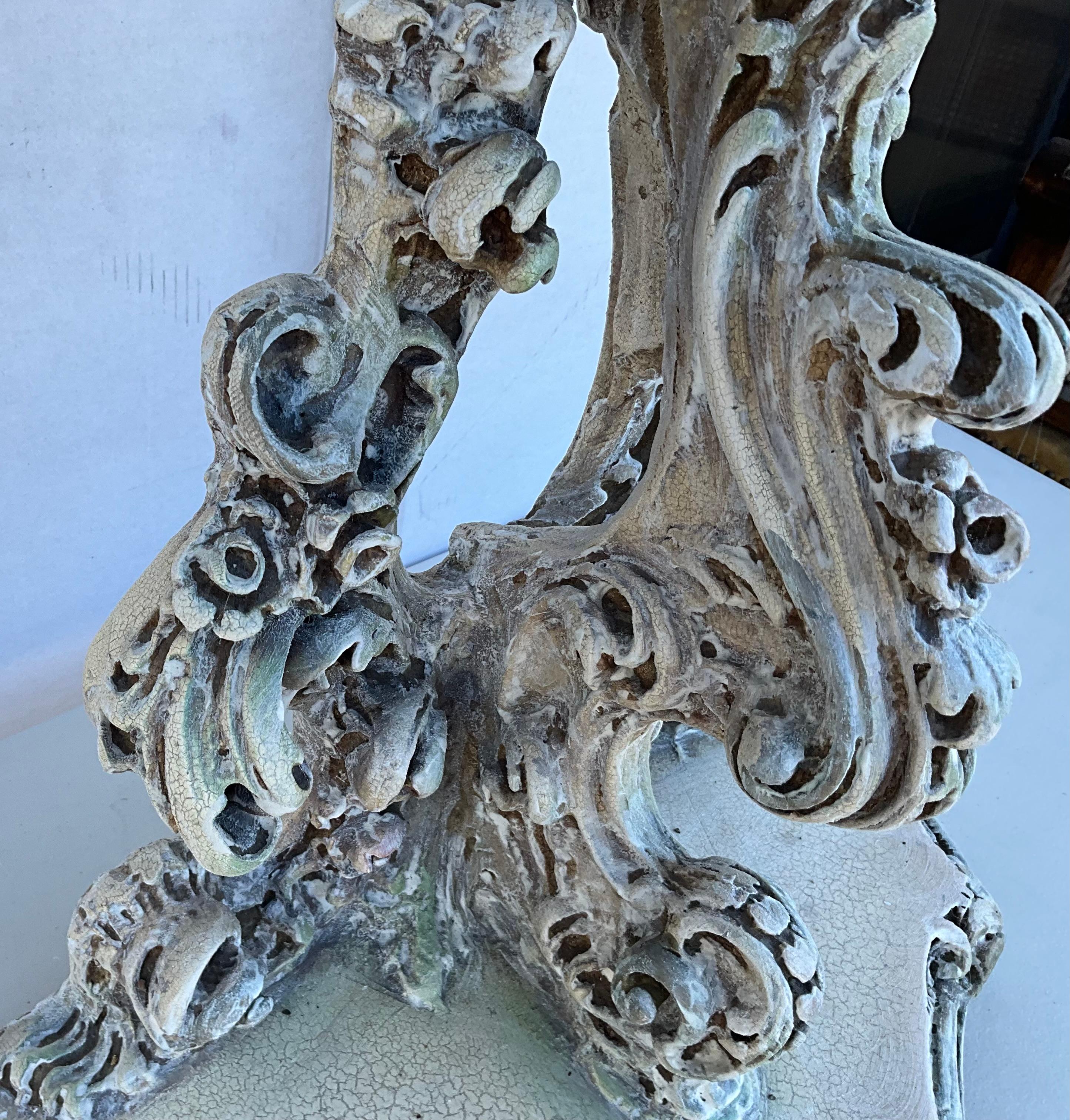Mid-Century Italian Carved Rococo Style Marble Top Console Or Side Tables -Pair  In Good Condition In Kennesaw, GA