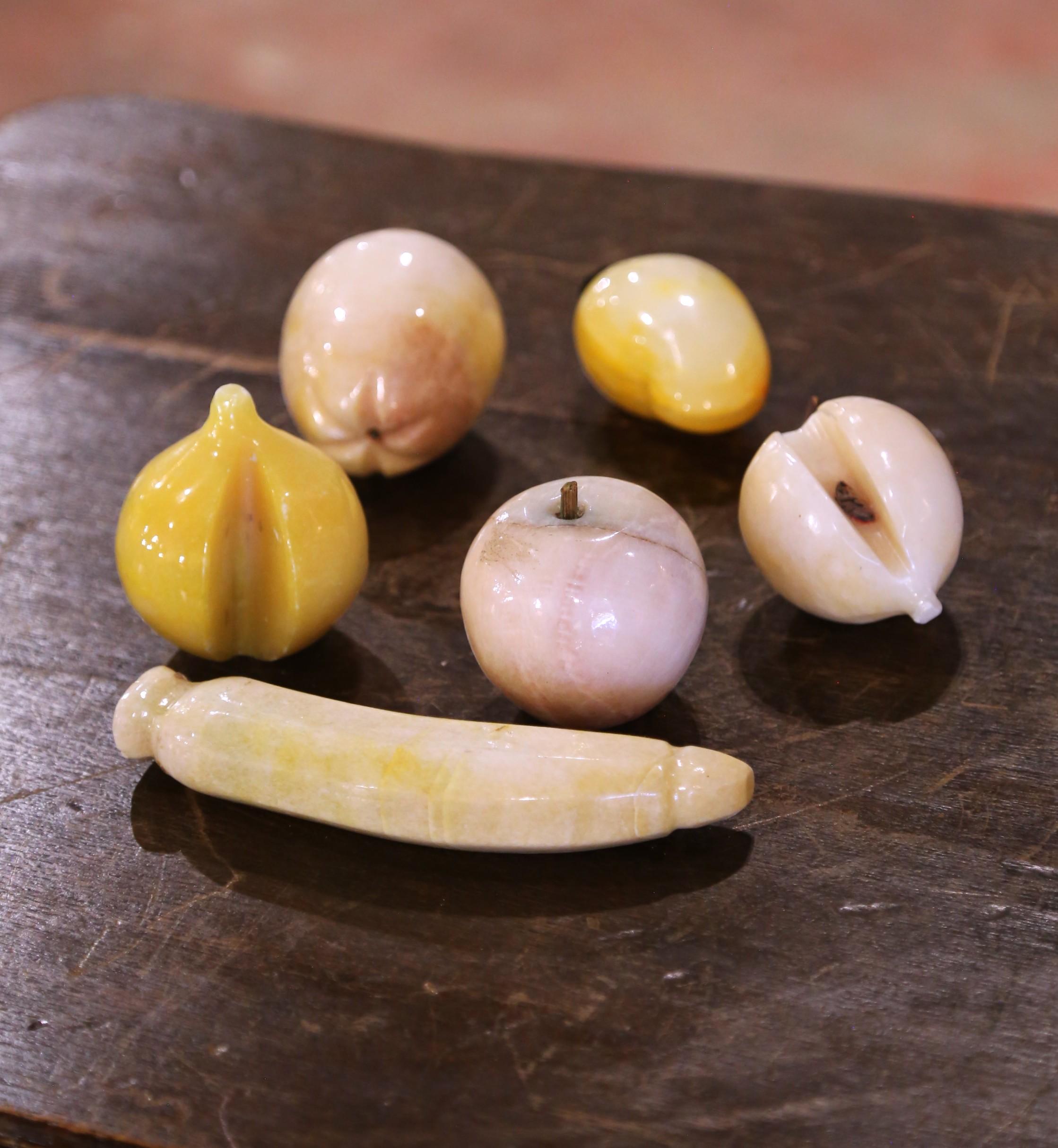 Hand-Carved Mid-Century Italian Carved Stone Fruits, Set of Sixteen For Sale