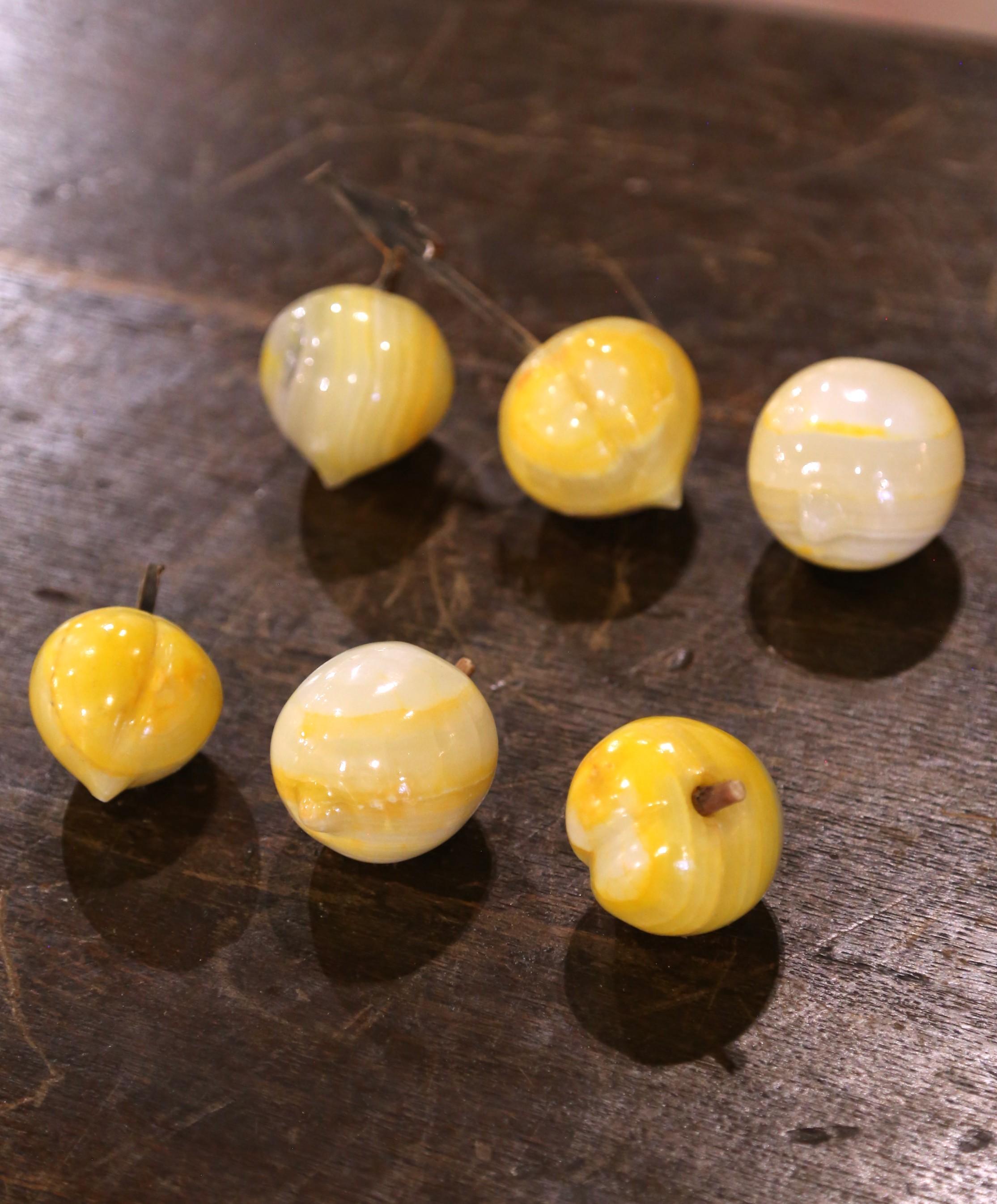 Mid-Century Italian Carved Stone Fruits, Set of Sixteen In Excellent Condition For Sale In Dallas, TX