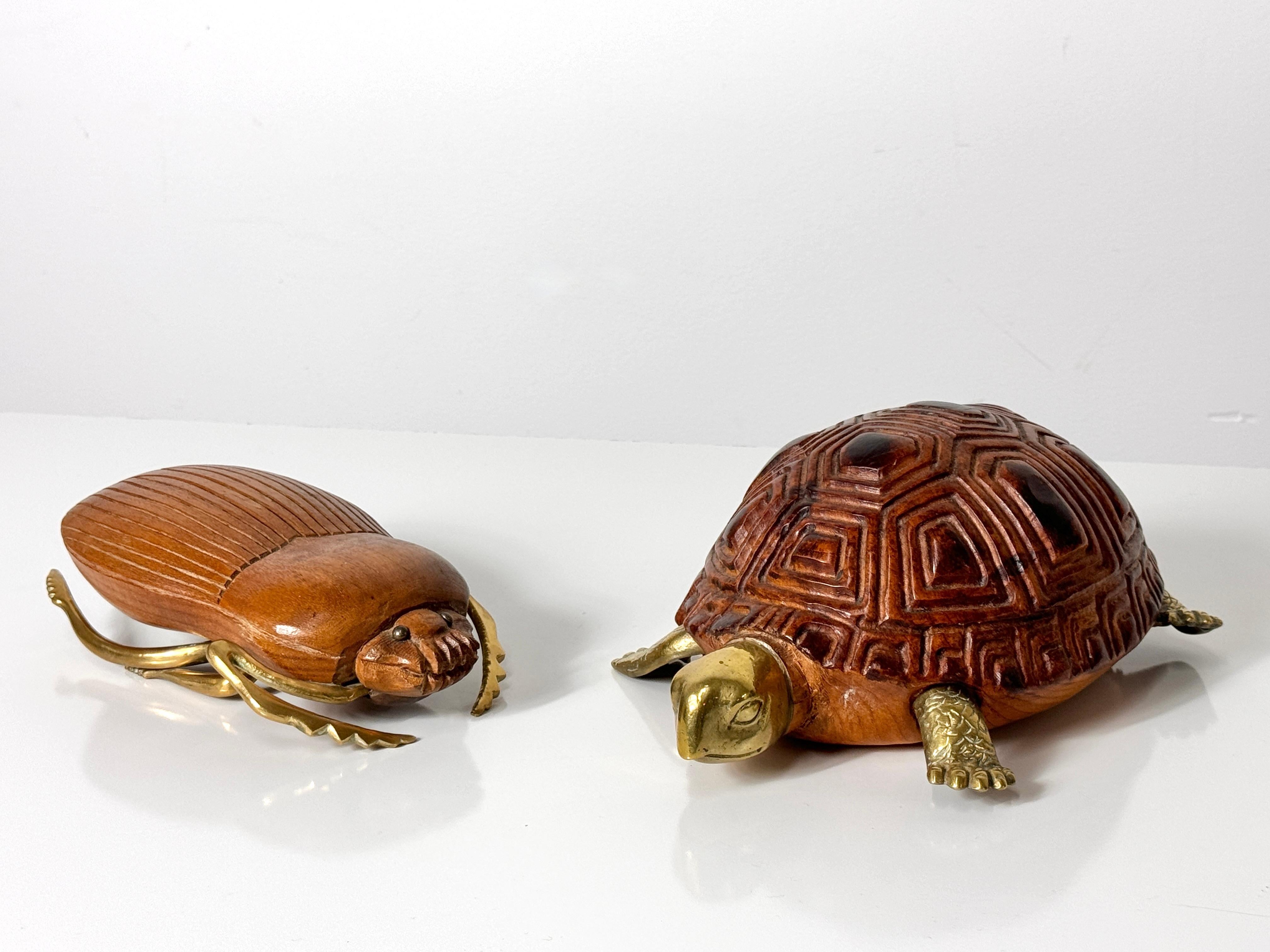 Mid Century Italian Carved Wood and Brass Scarab Sculpture by Sarreid LTD 1970s 5