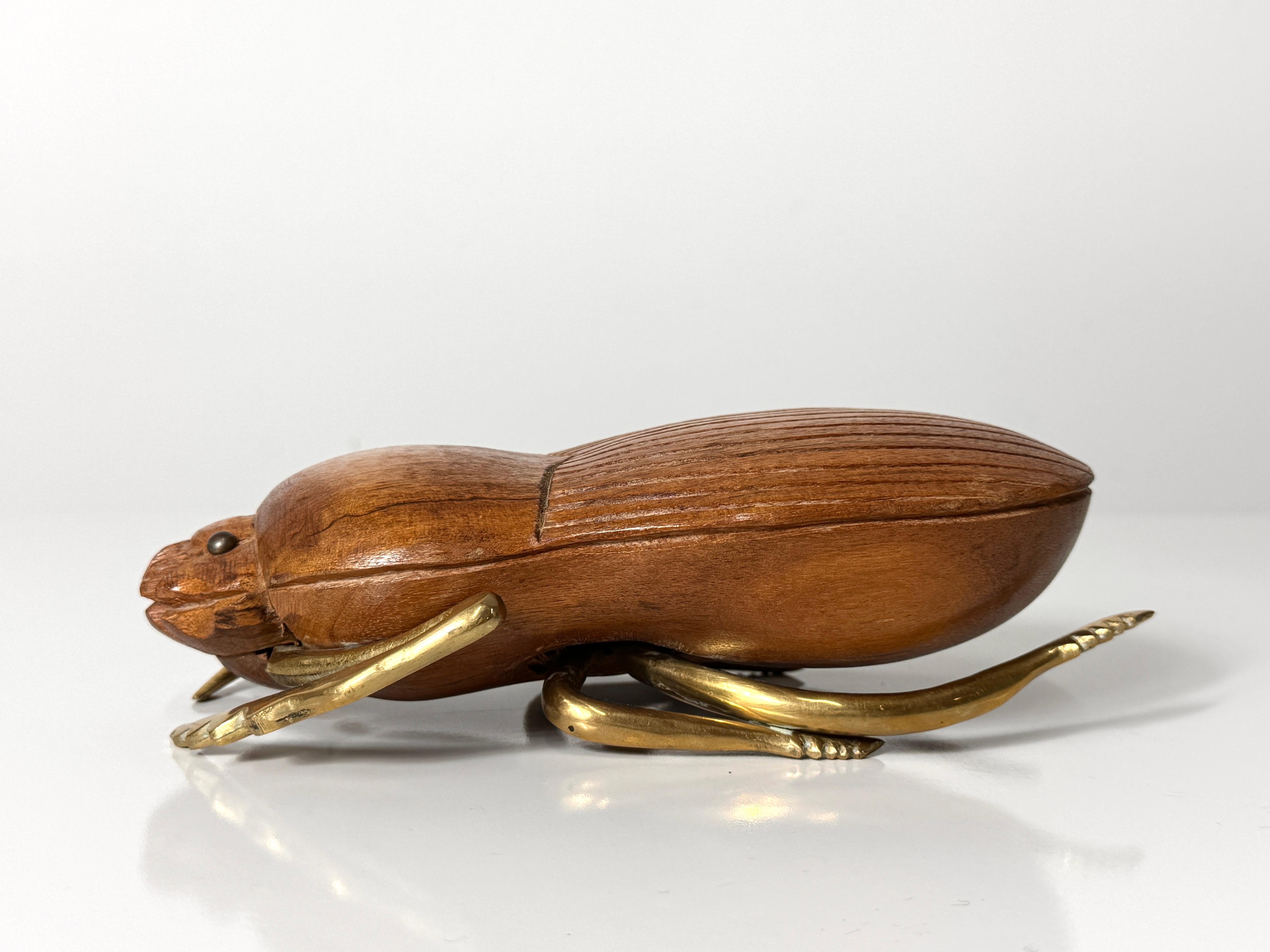 Late 20th Century Mid Century Italian Carved Wood and Brass Scarab Sculpture by Sarreid LTD 1970s