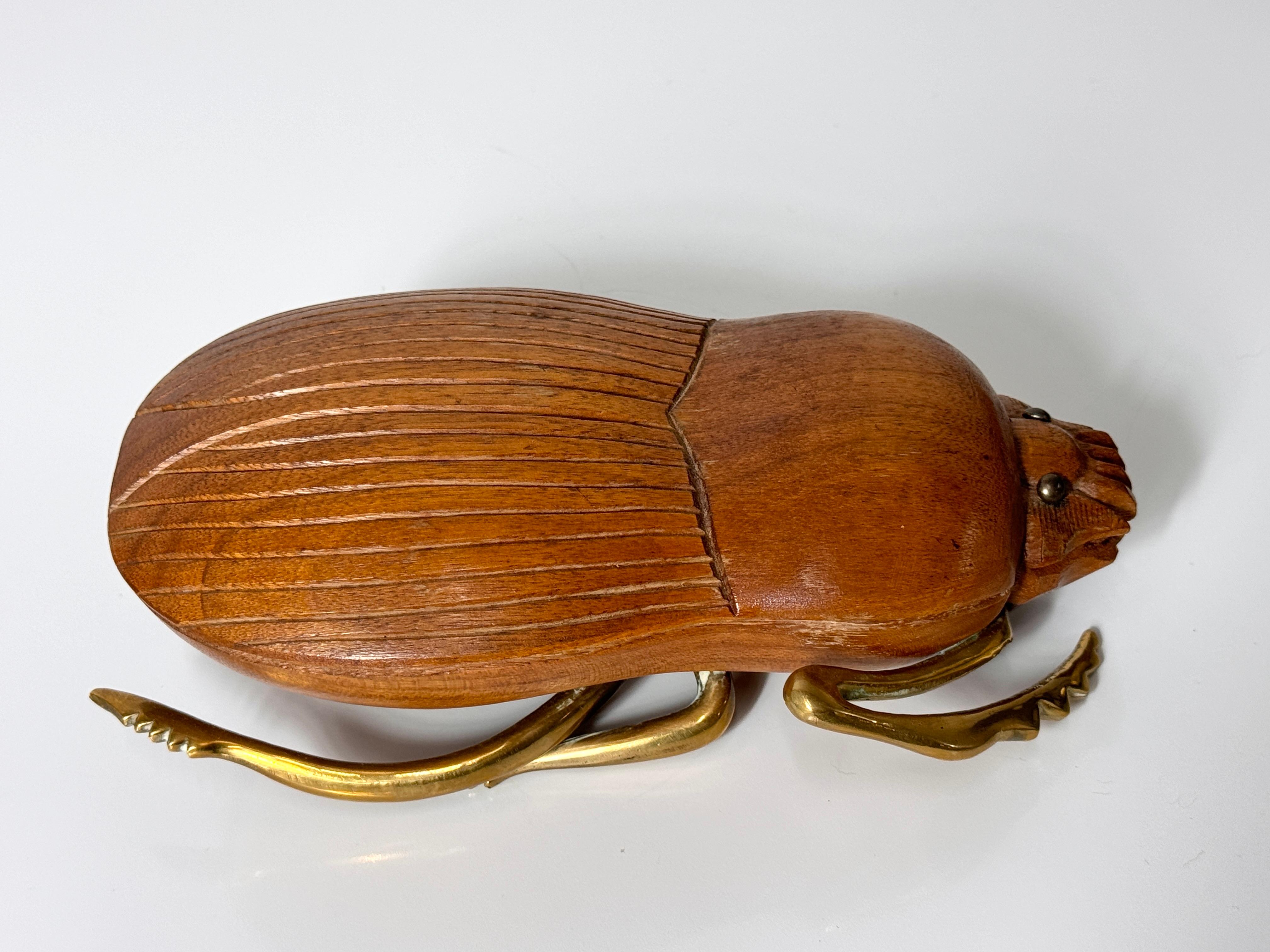 Mid Century Italian Carved Wood and Brass Scarab Sculpture by Sarreid LTD 1970s 1