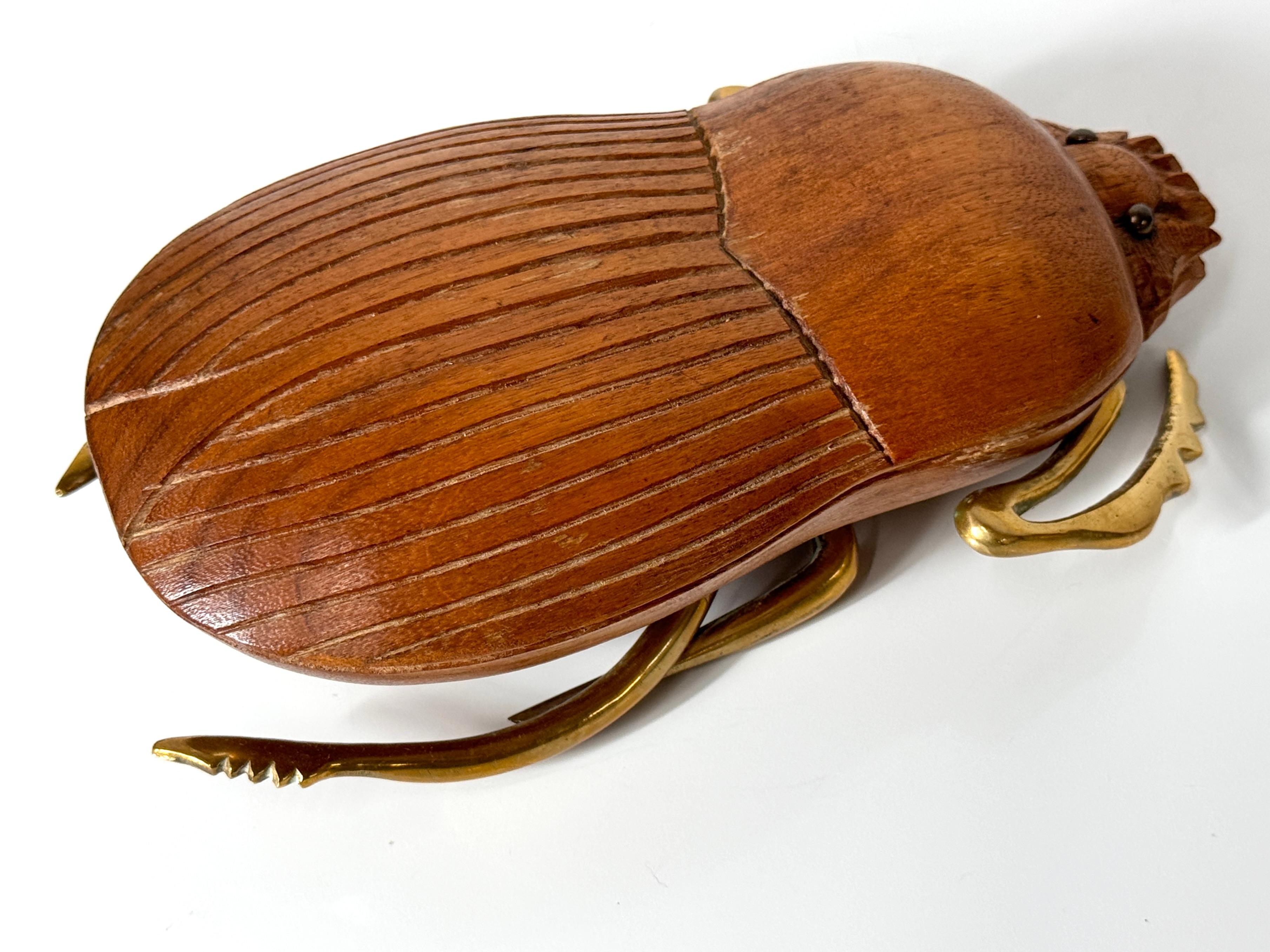 Mid Century Italian Carved Wood and Brass Scarab Sculpture by Sarreid LTD 1970s 2