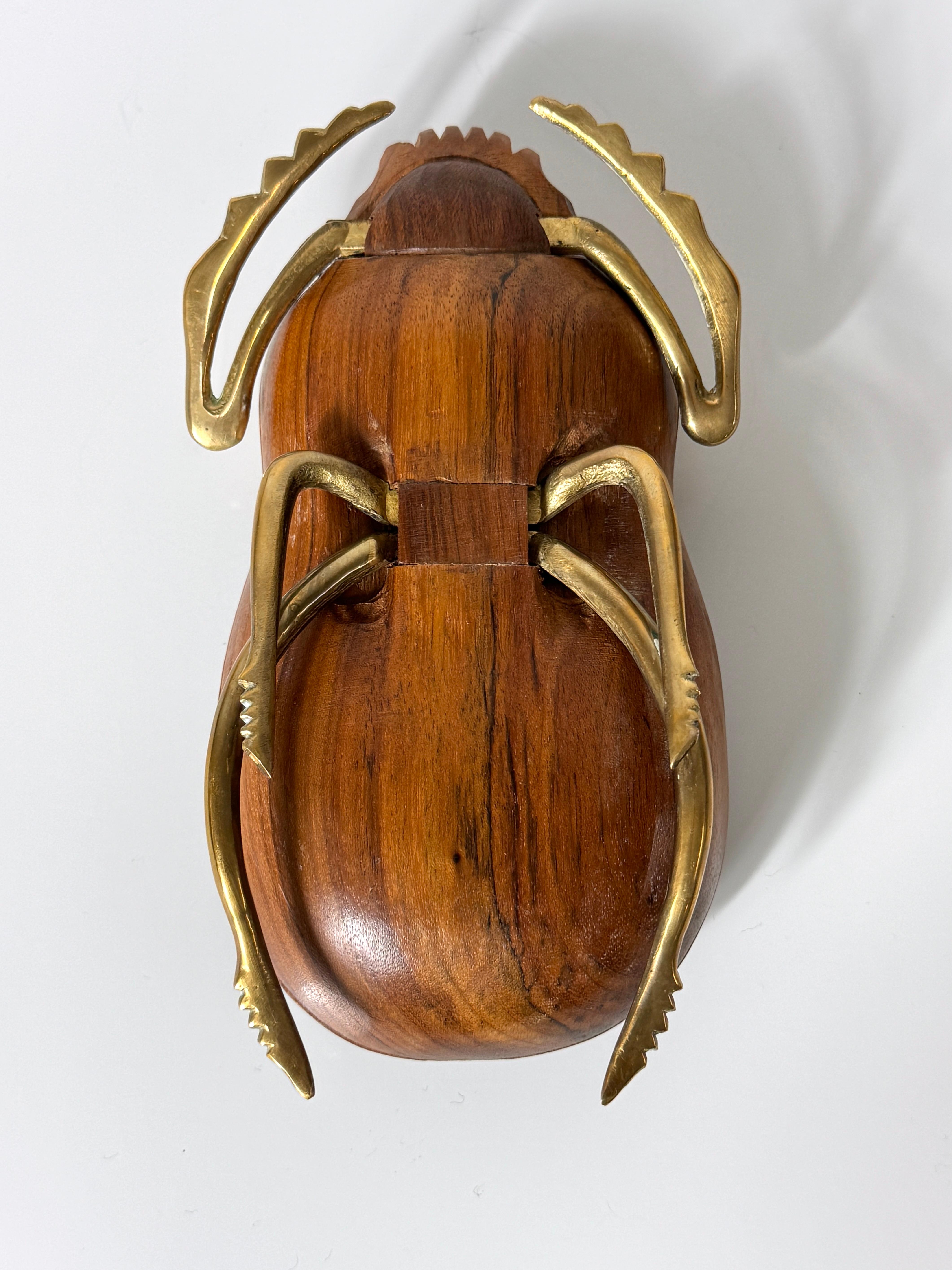 Mid Century Italian Carved Wood and Brass Scarab Sculpture by Sarreid LTD 1970s 4