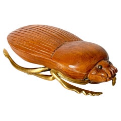 Mid Century Italian Carved Wood and Brass Scarab Sculpture by Sarreid LTD 1970s