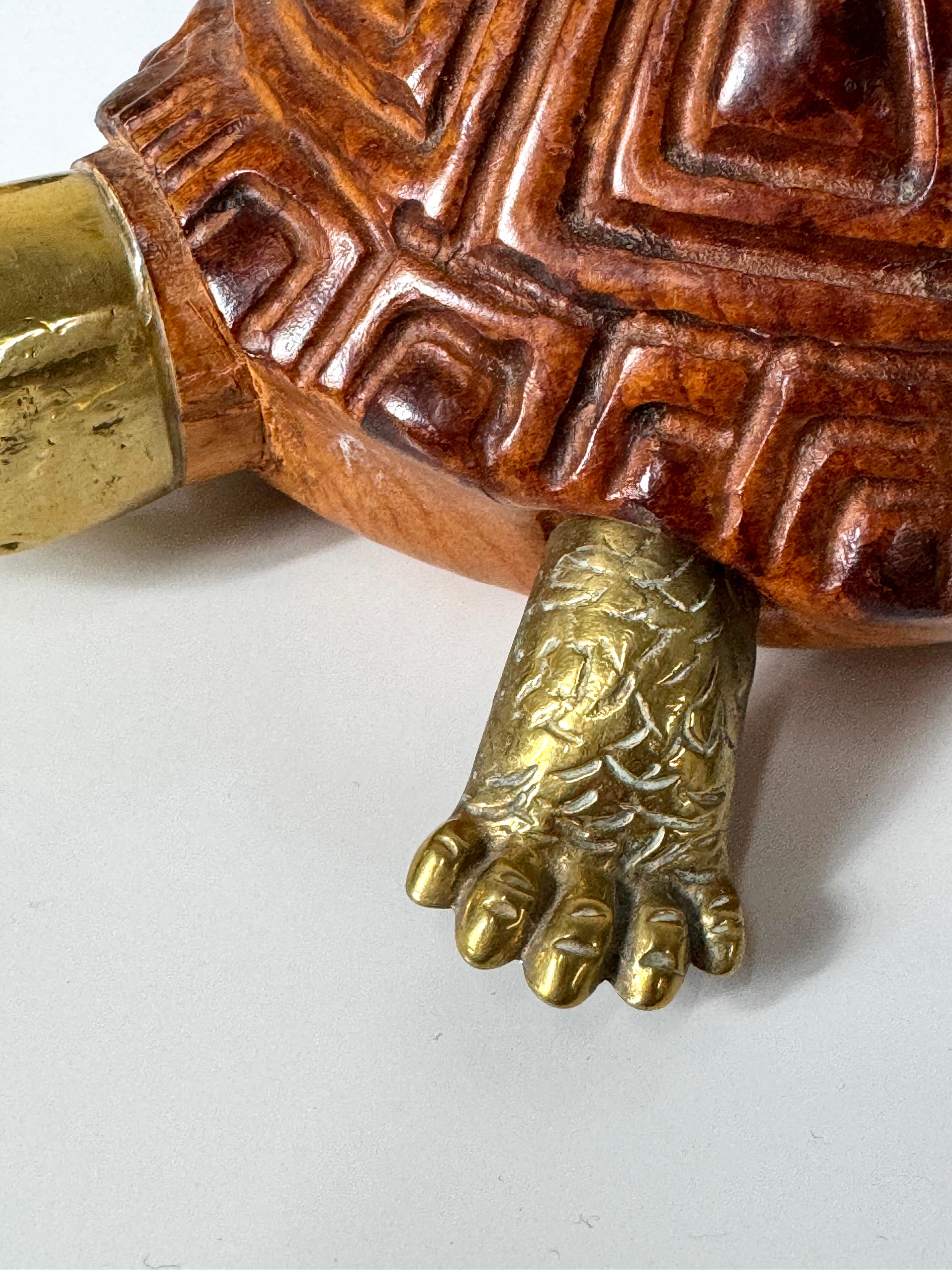 Mid Century Italian Carved Wood and Brass Turtle Sculpture by Sarreid LTD 1970s 2