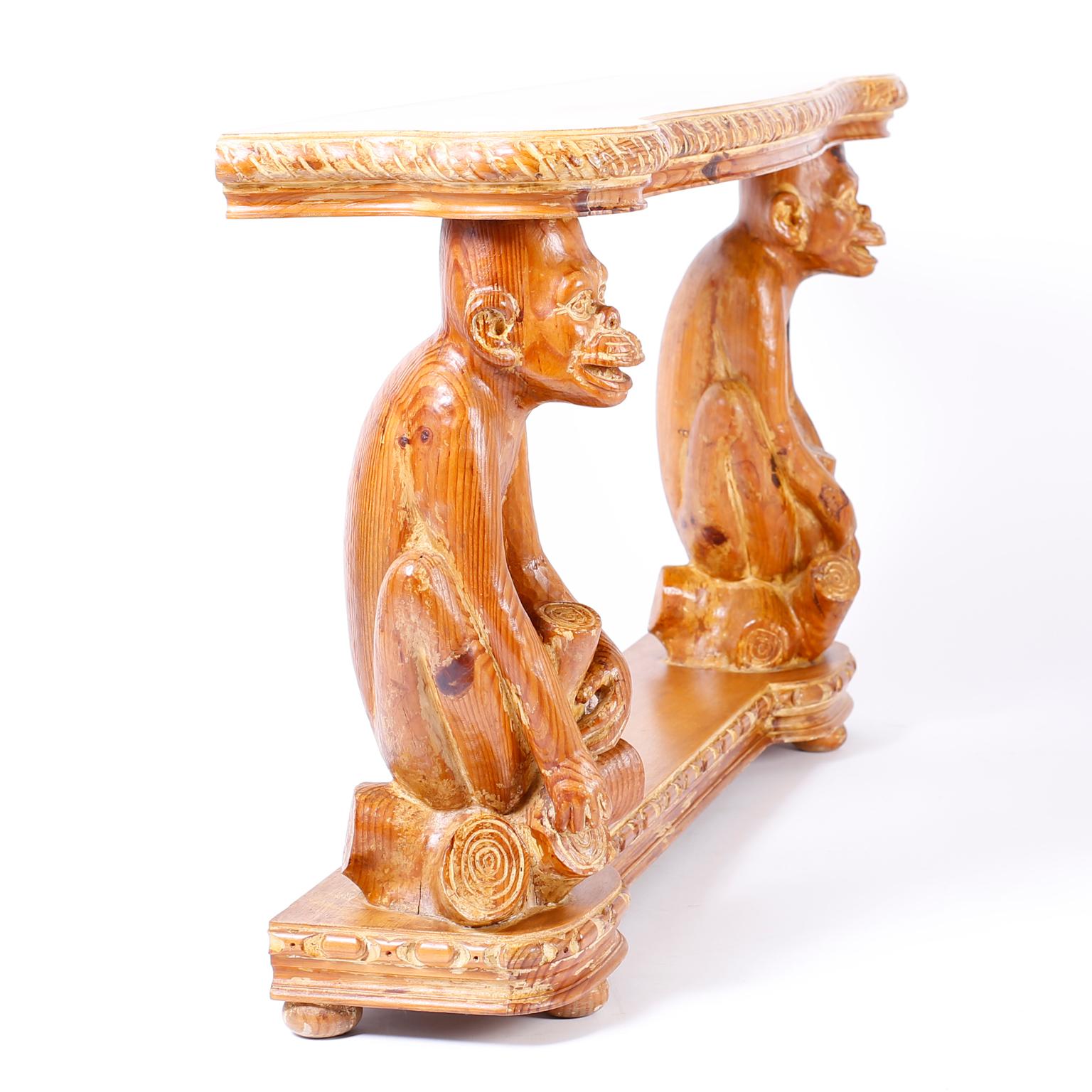 Mid-Century Modern Midcentury Italian Carved Wood Monkey Console