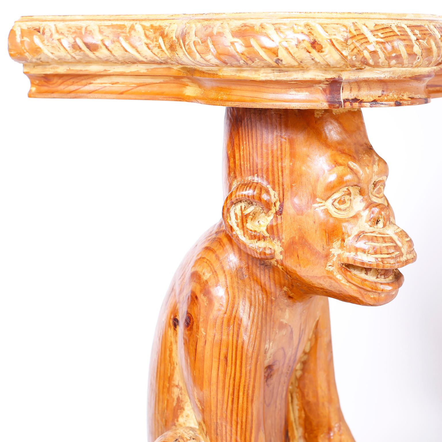 Pine Midcentury Italian Carved Wood Monkey Console