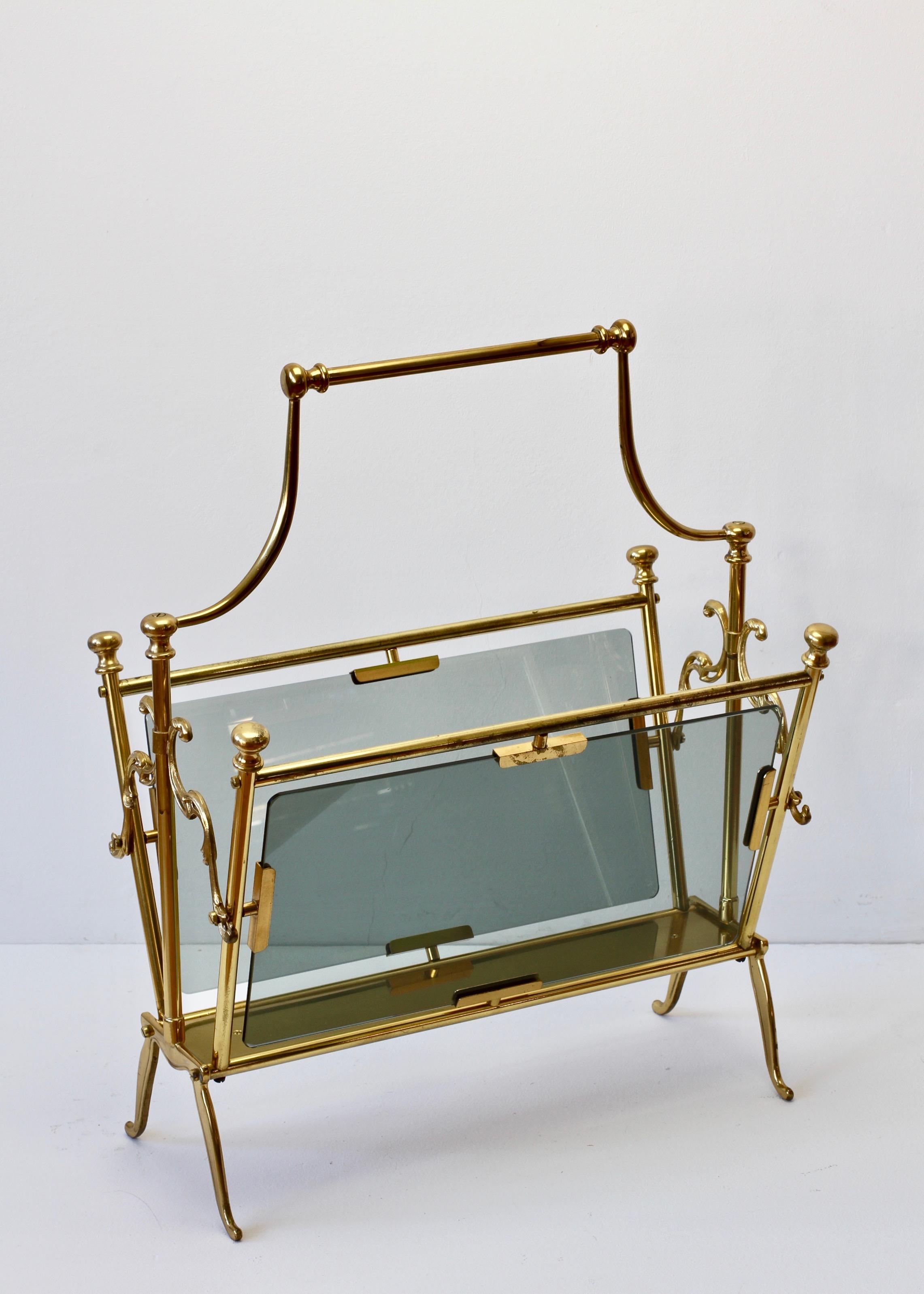 Midcentury Italian Cast Brass and Smoked Glass Magazine Rack or ...