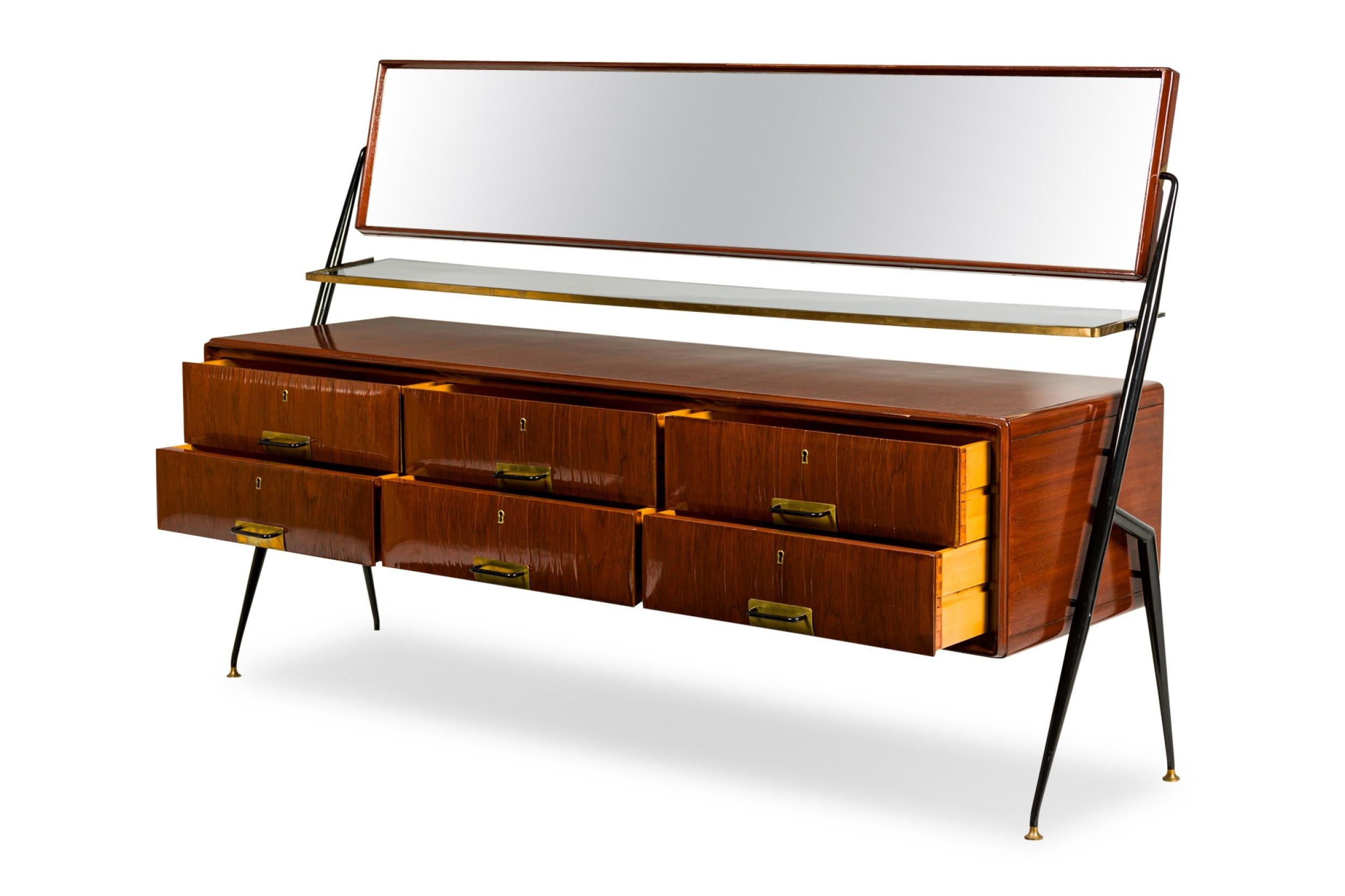 20th Century Mid-Century Italian Cavatorta Mahogany Chest with Swivel Mirror