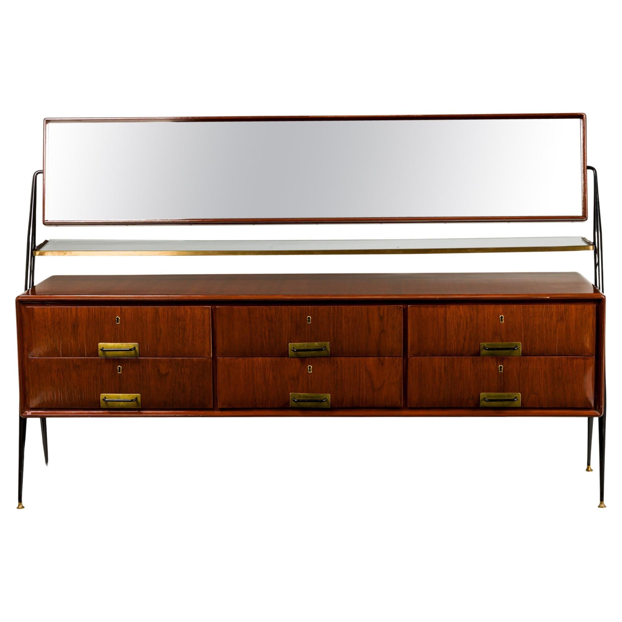 Mid-Century Italian Cavatorta Mahogany Chest with Swivel Mirror