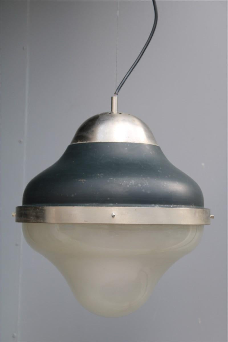 Mid-Century Modern Mid-Century Italian Ceiling Lamp Oluce Style Ostuni 1960s Black Glass Murano For Sale