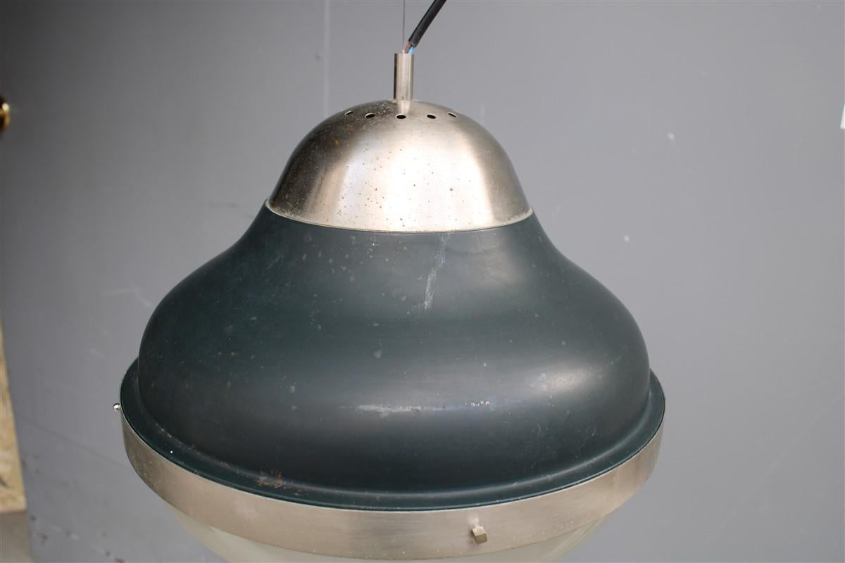 Mid-20th Century Mid-Century Italian Ceiling Lamp Oluce Style Ostuni 1960s Black Glass Murano For Sale