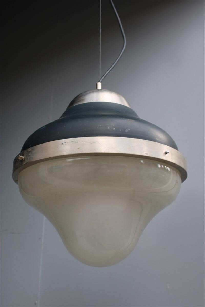 Mid-Century Italian Ceiling Lamp Oluce Style Ostuni 1960s Black Glass Murano For Sale 2