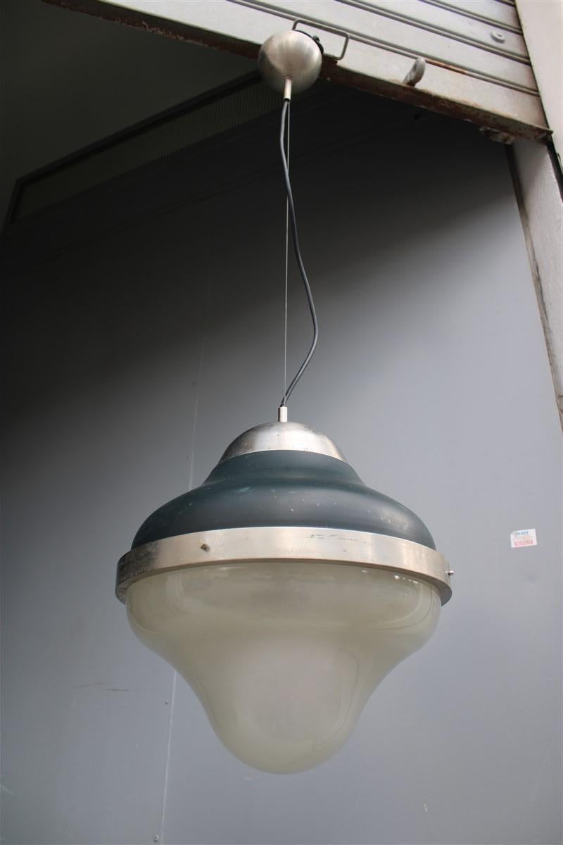Mid-Century Italian Ceiling Lamp Oluce Style Ostuni 1960s Black Glass Murano For Sale 3