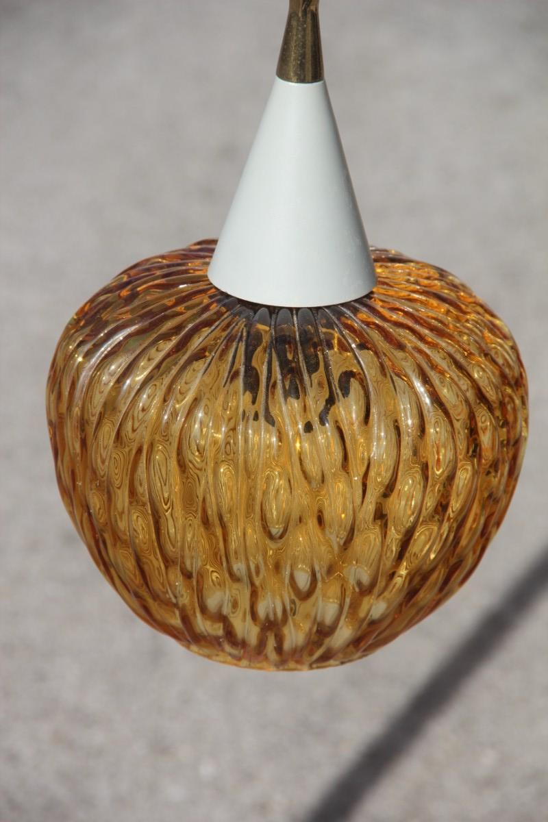 Midcentury Italian Ceiling Lamp Round Glass Yellow Gold Brass Metal Venini In Good Condition For Sale In Palermo, Sicily