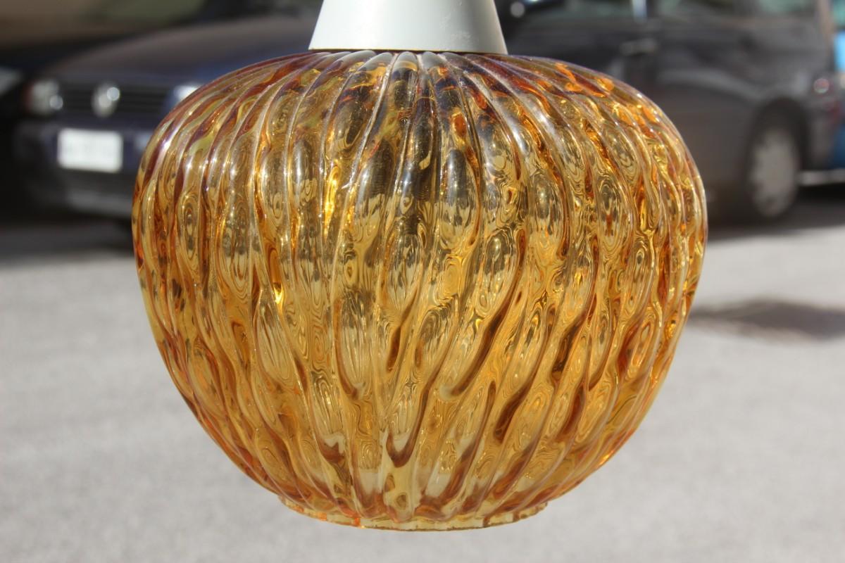 Midcentury Italian Ceiling Lamp Round Glass Yellow Gold Brass Metal Venini For Sale 2