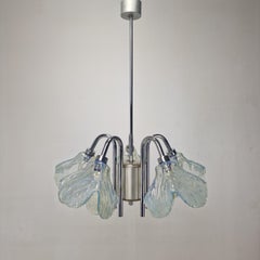 Italienische Deckenleuchte aus der Mitte des Jahrhunderts mit fünf blauen Murano-Glasschirmen - 1970er Jahre