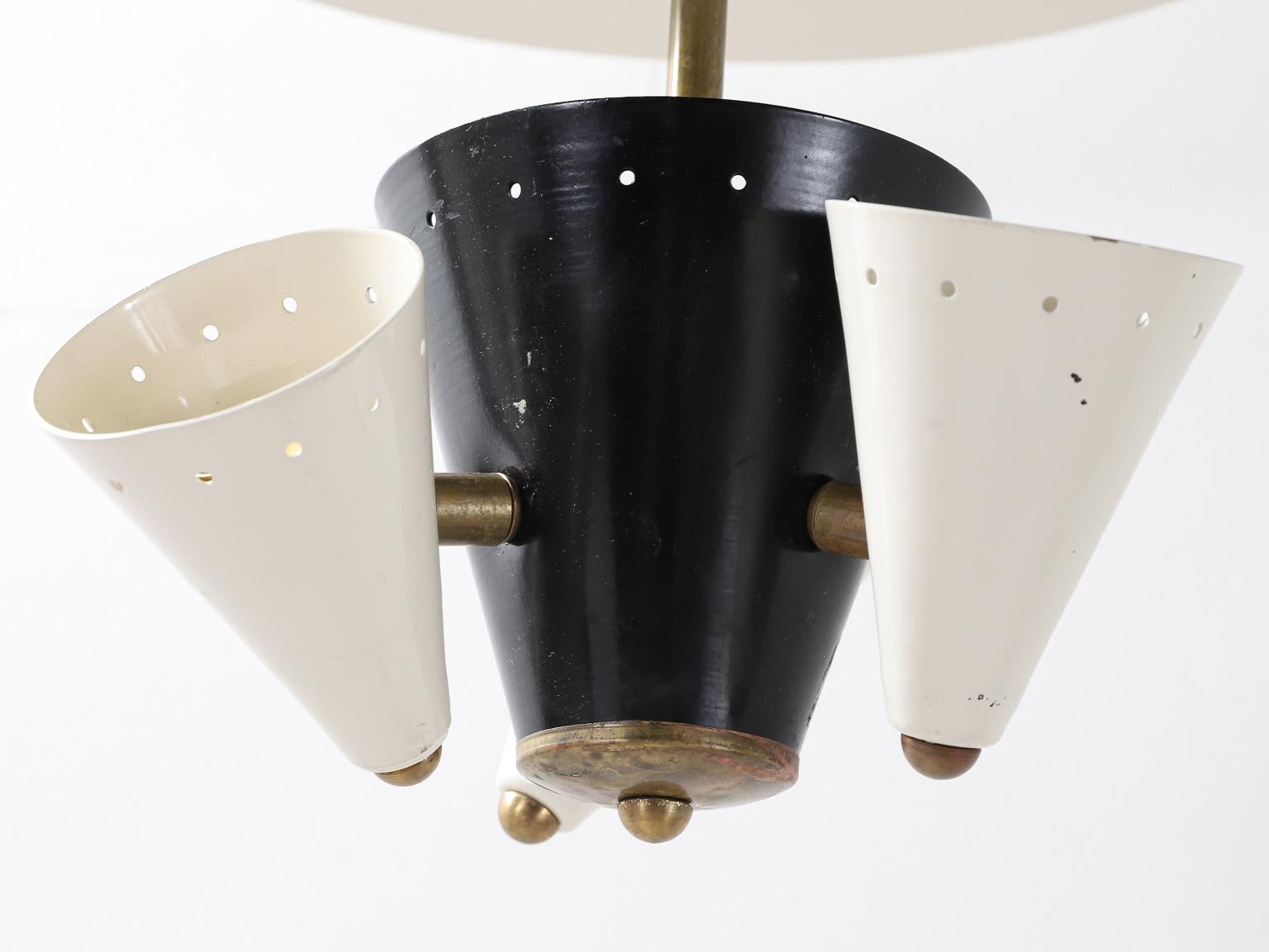 Mid-Century Modern Midcentury Italian Ceiling Light in Lacquered Metal with Brass Structure