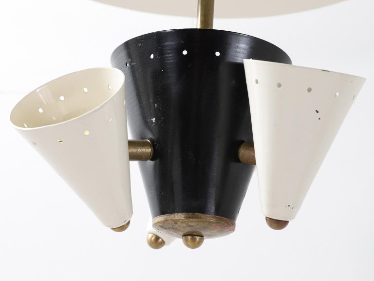Mid-Century Modern Midcentury Italian Ceiling Light in Lacquered Metal with Brass Structure For Sale