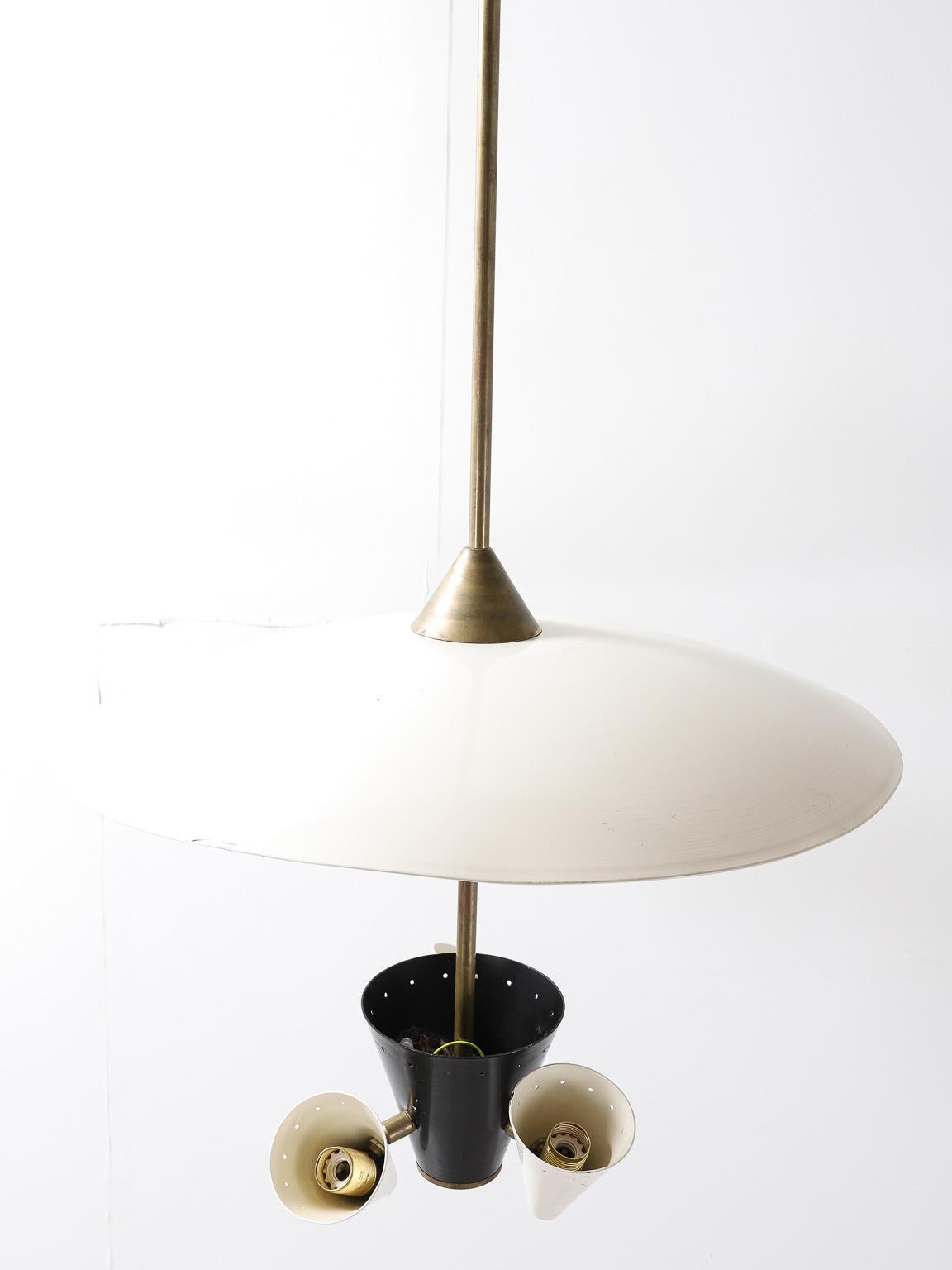 Midcentury Italian Ceiling Light in Lacquered Metal with Brass Structure 1