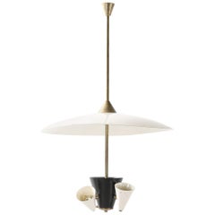Midcentury Italian Ceiling Light in Lacquered Metal with Brass Structure