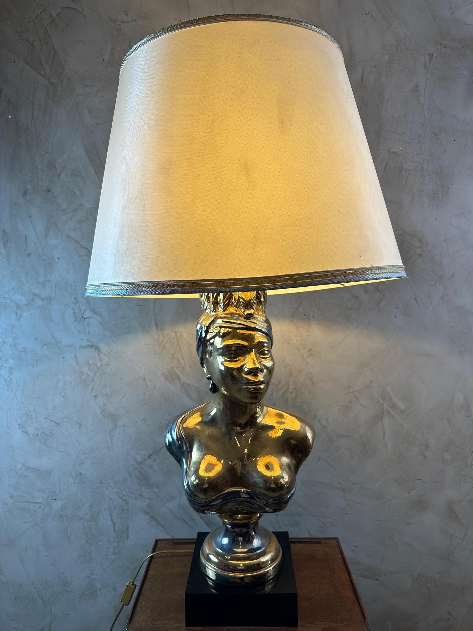Mid-century Italian Ceramic African Women Table Lamp, 1960s For Sale 8