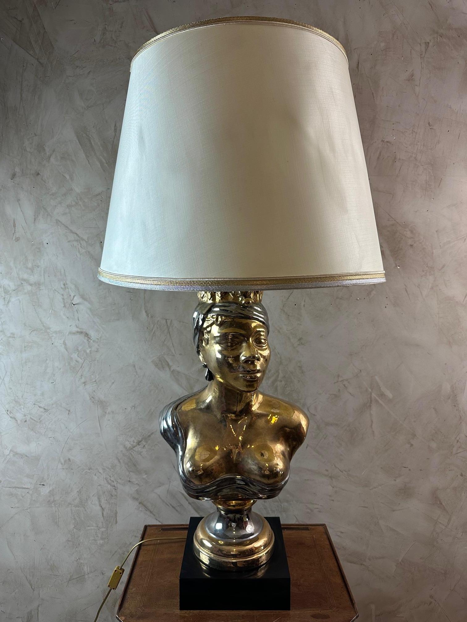 Mid-century Italian Ceramic African Women Table Lamp, 1960s For Sale 9