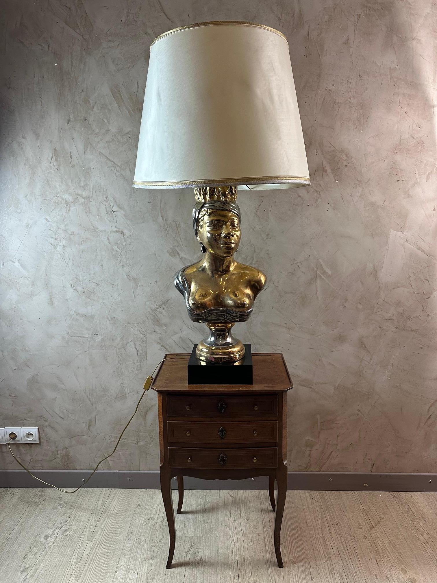 Mid-century Italian Ceramic African Women Table Lamp, 1960s For Sale 10