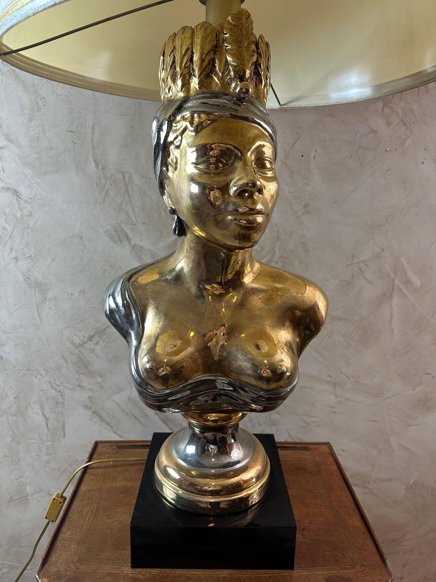 Mid-century Italian Ceramic African Women Table Lamp, 1960s For Sale 11