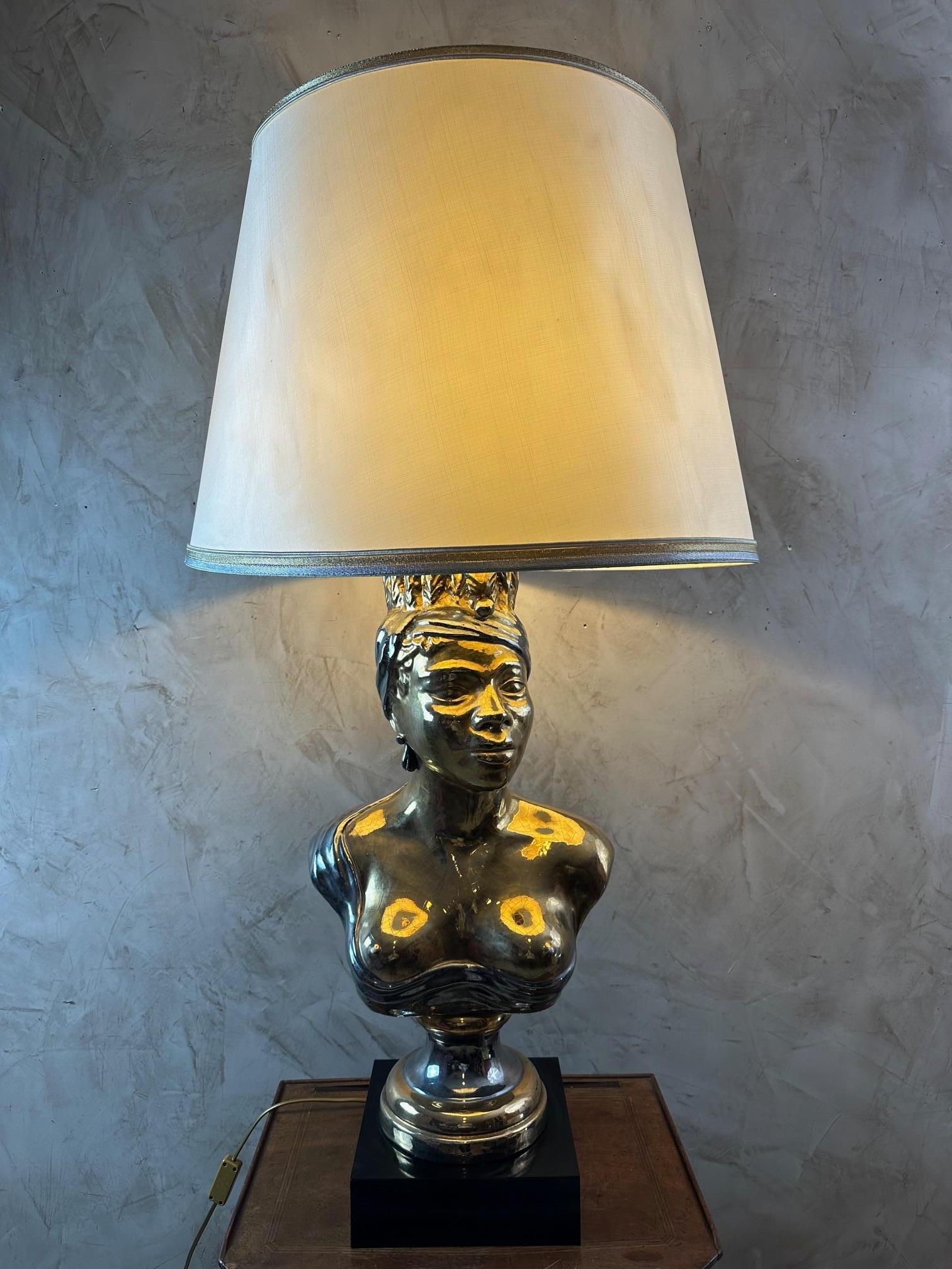 Mid-century Italian Ceramic African Women Table Lamp, 1960s For Sale 12