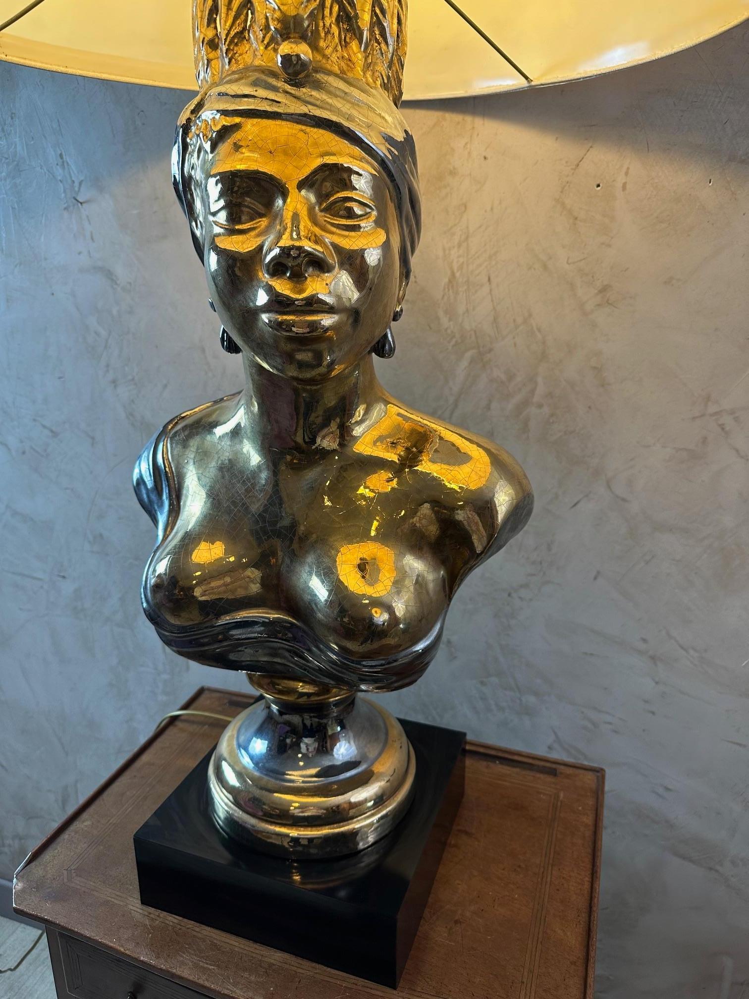 Mid-century Italian Ceramic African Women Table Lamp, 1960s For Sale 13