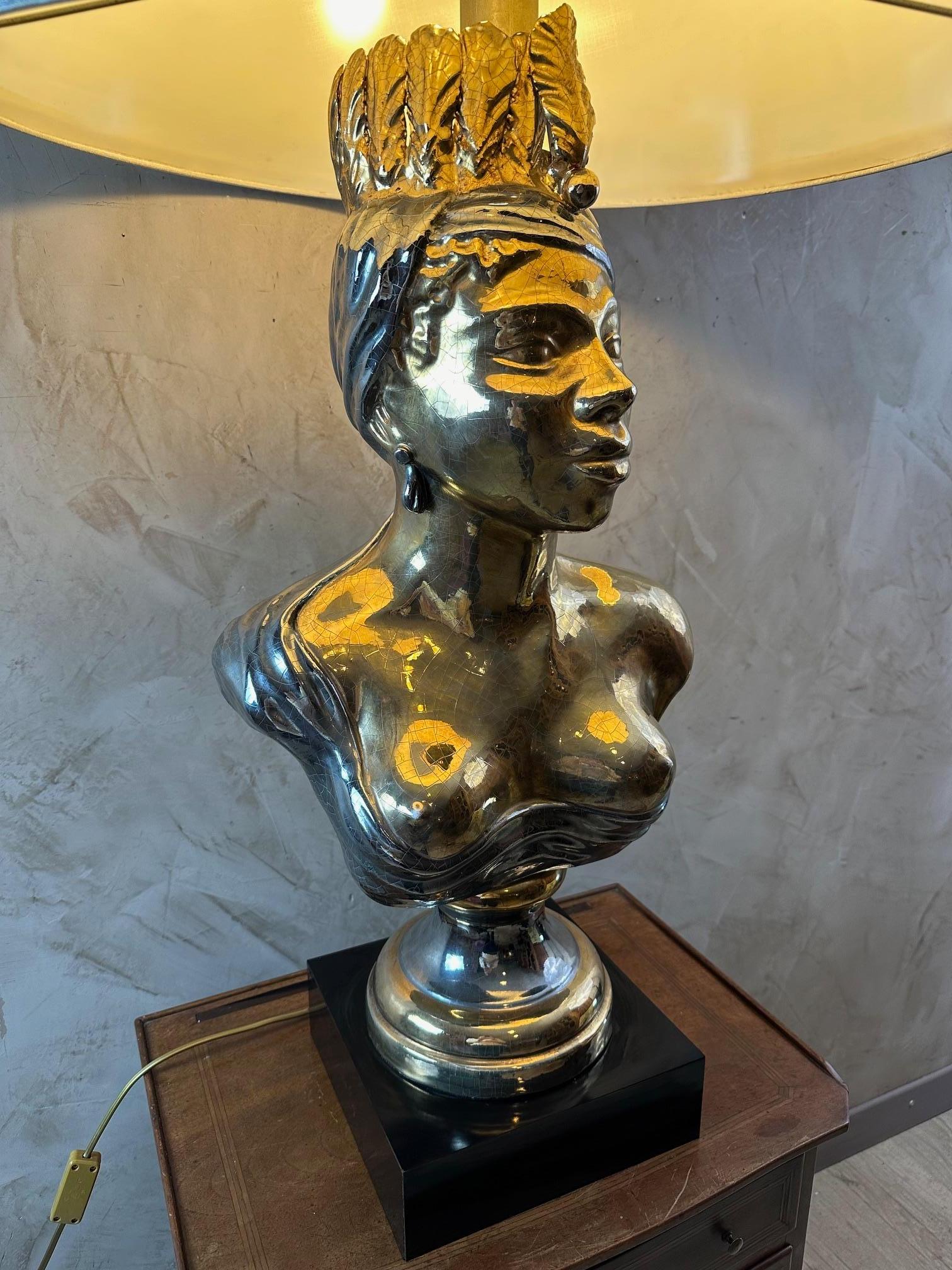 Mid-century Italian Ceramic African Women Table Lamp, 1960s For Sale 14