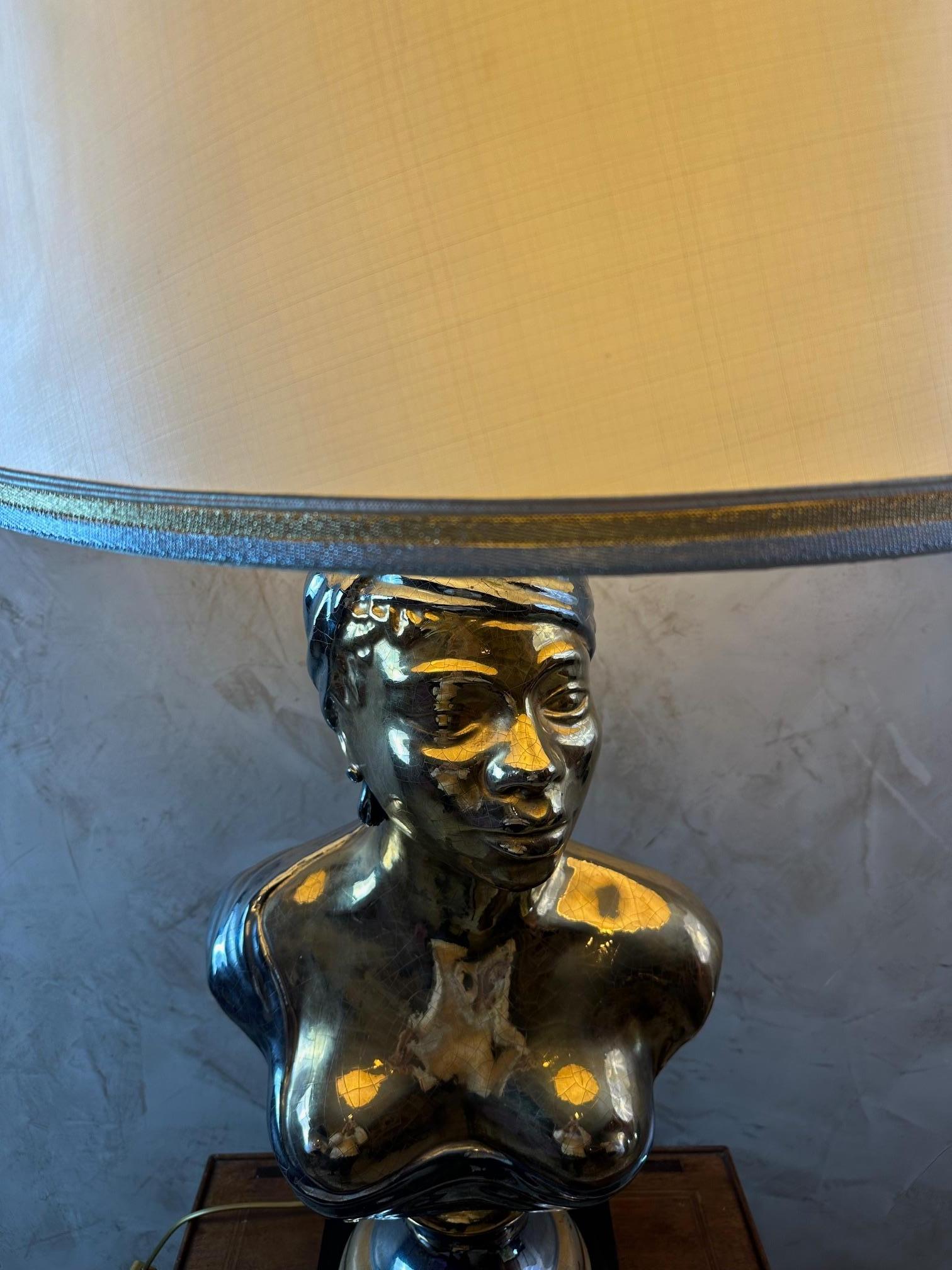 Mid-century Italian Ceramic African Women Table Lamp, 1960s For Sale 15