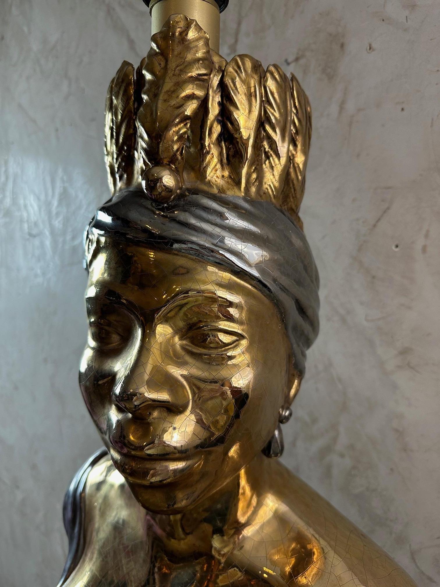 Mid-century Italian Ceramic African Women Table Lamp, 1960s In Good Condition For Sale In LEGNY, FR