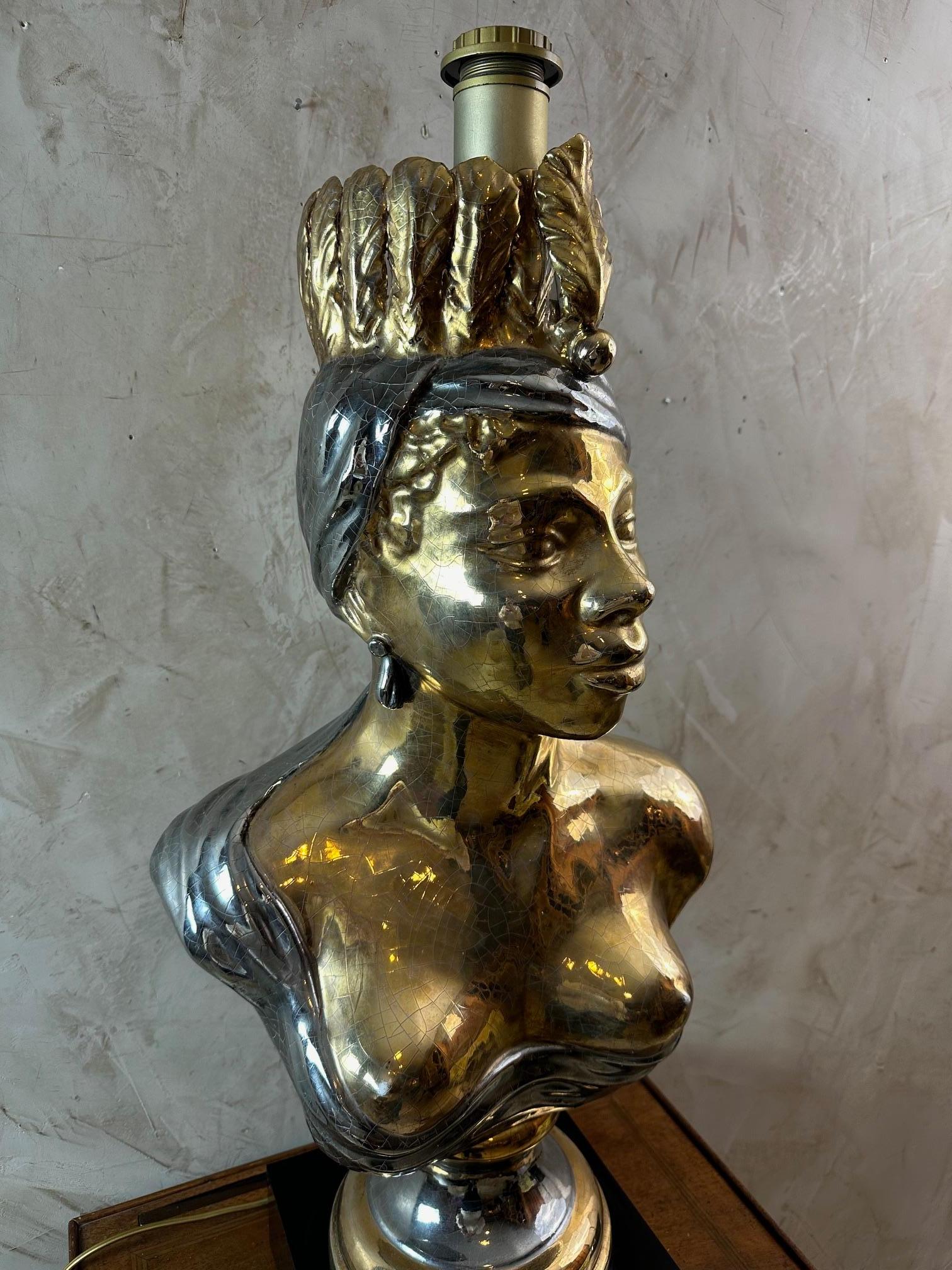 Mid-20th Century Mid-century Italian Ceramic African Women Table Lamp, 1960s For Sale