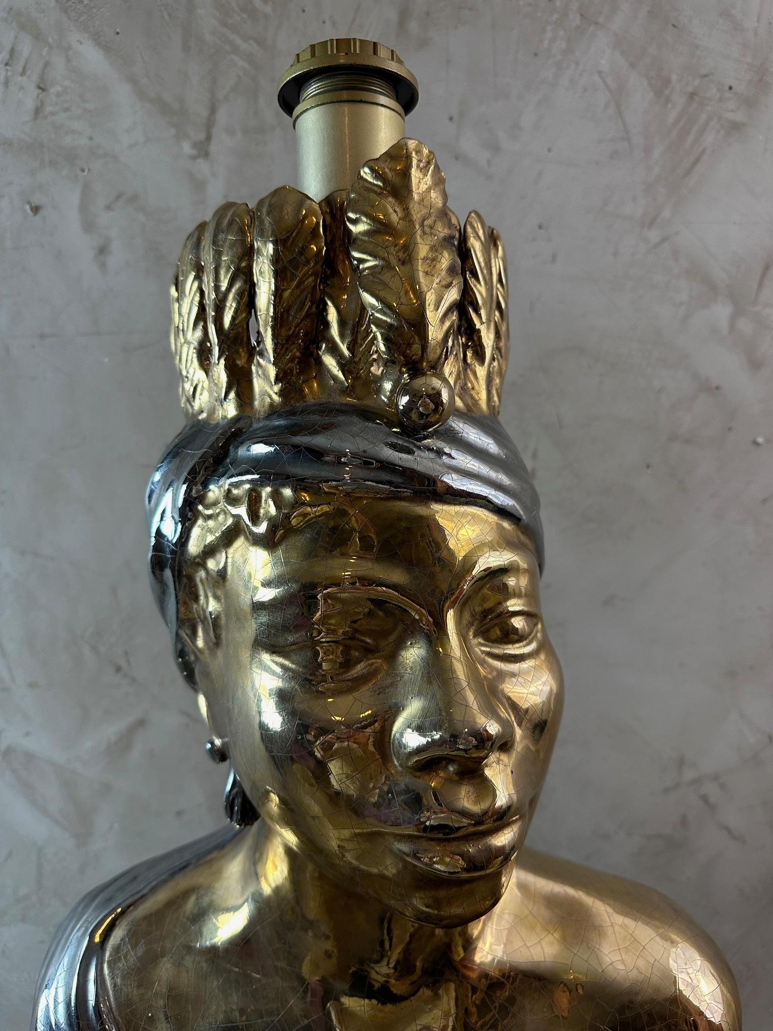 Mid-century Italian Ceramic African Women Table Lamp, 1960s For Sale 2