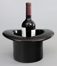 Mid-Century Italian Ceramic Black Top Hat Wine Cooler Champagne Ice Bucket