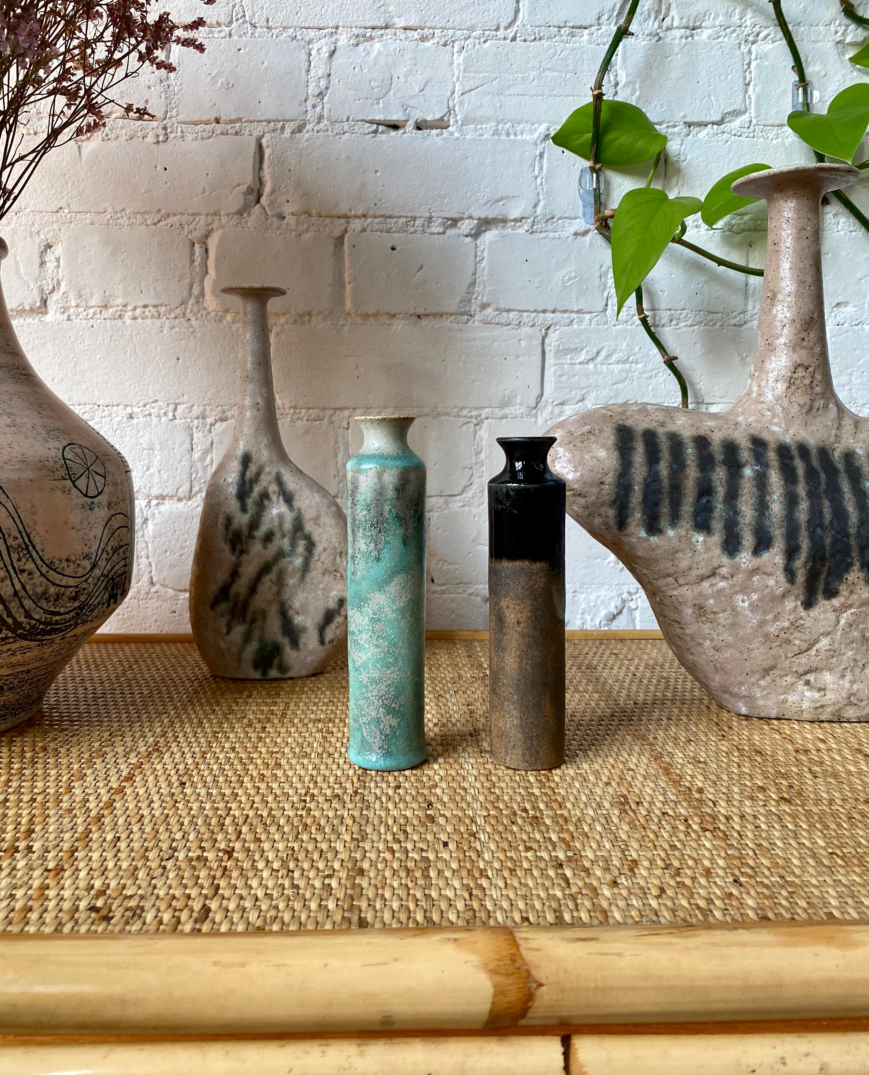 Minimalist Midcentury Italian Ceramic Bottle by Bruno Gambone 'circa 1970s', Small For Sale