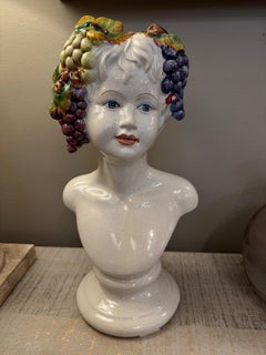Mid century Italian ceramic hand painted Bacchus God of wine bust